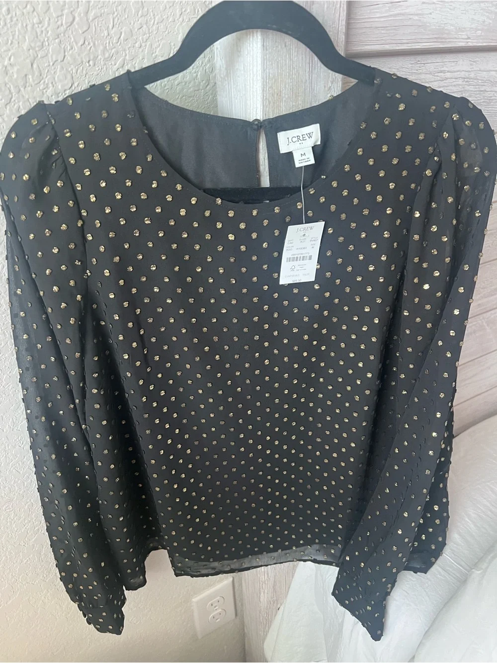 J. Crew Black Blouse with Gold Dot Accents